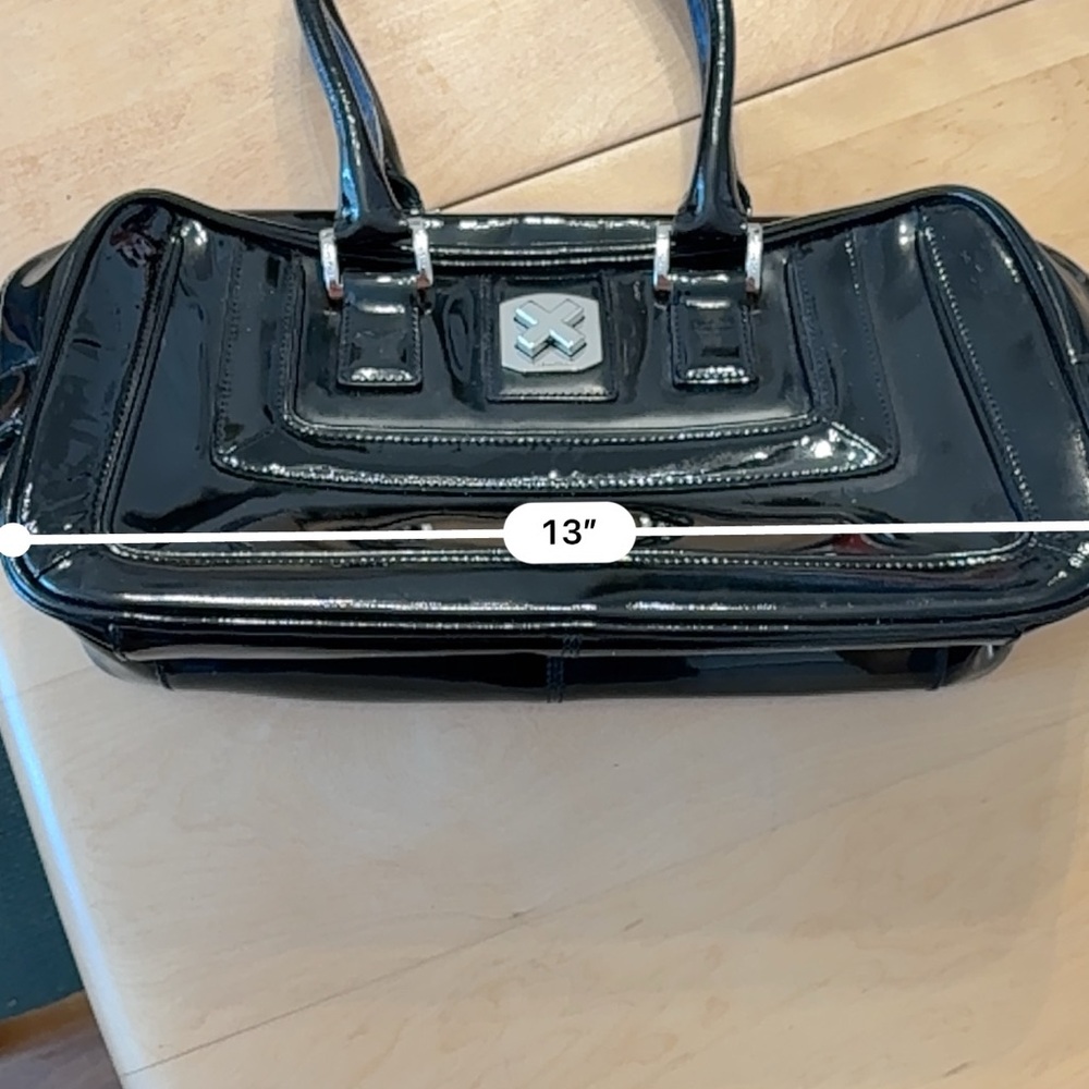 Calvin Klein Black Patent Leather Satchel Hand Bag with Double Top Handles - Picture 11 of 13